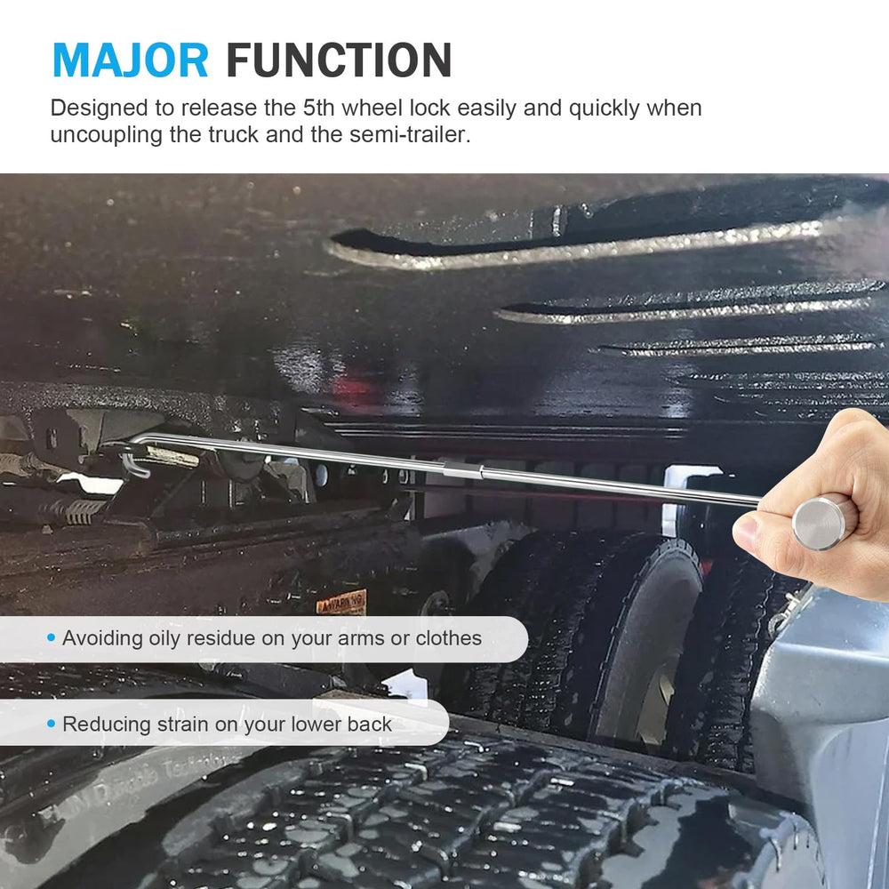 scottchen PRO pin puller in use releasing a 5th wheel lock to reduce strain and grease