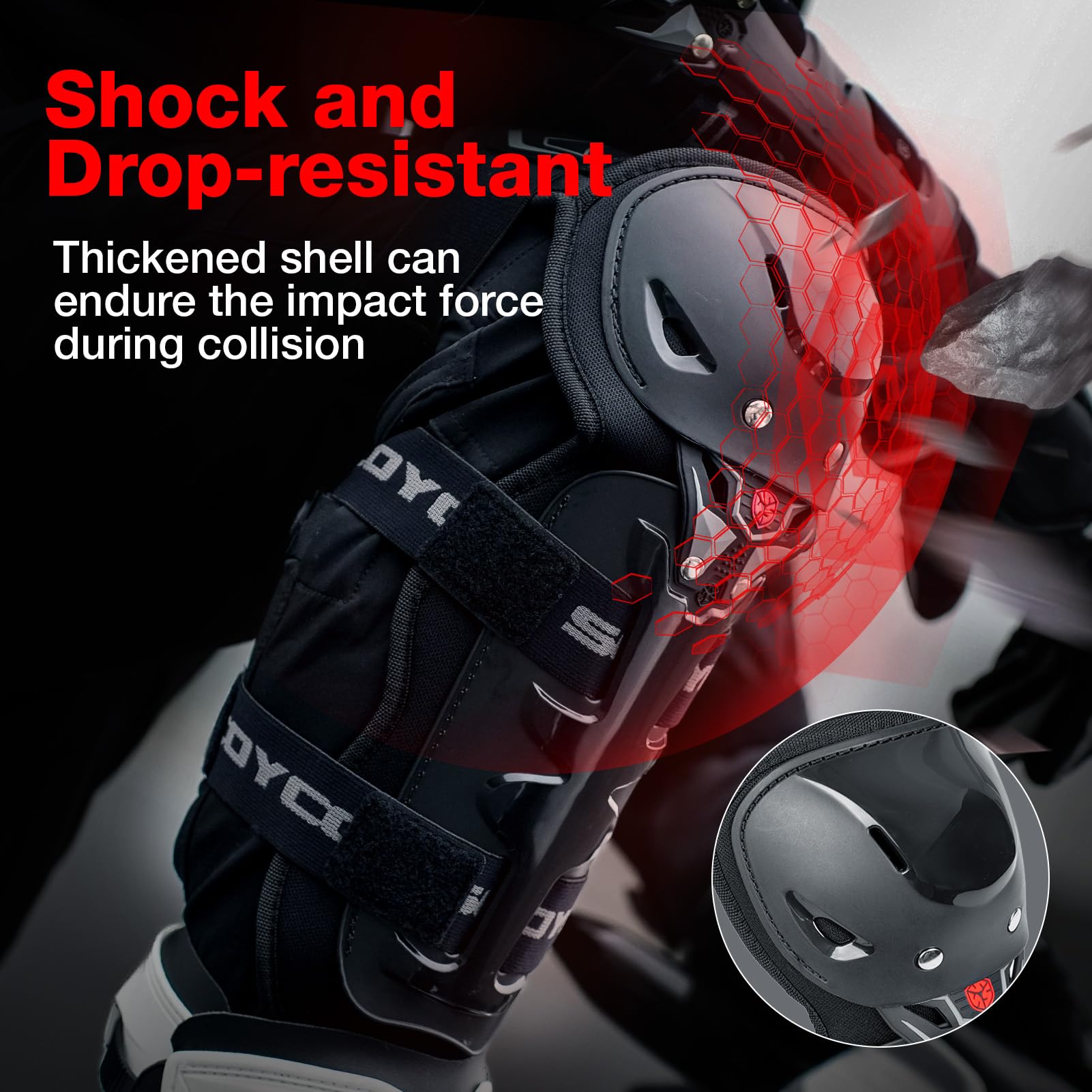 Scoyco side profile demonstrating knee pad bending for unrestricted motion