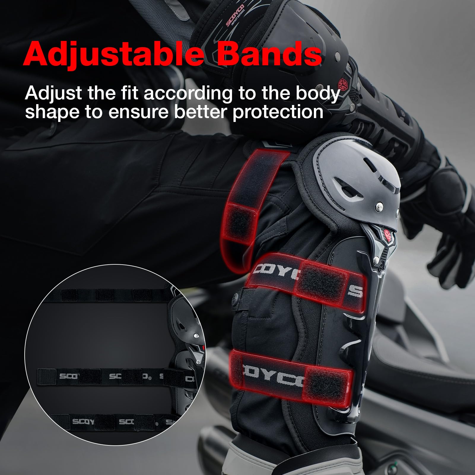 Scoyco pads next to a hand showing compact size and easy portability