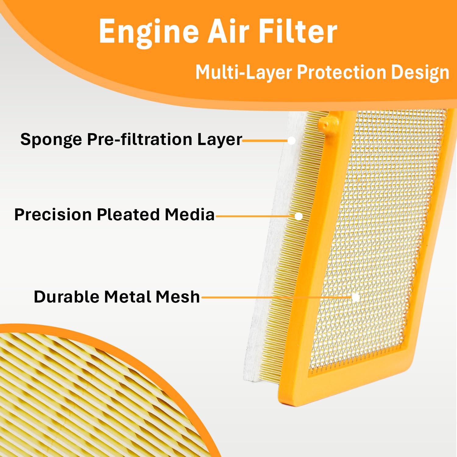SCREW RHINO engine filter pleated media close-up for improved protection