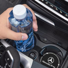 SDSHSM installed in Mercedes-Benz cup holder keeping drinks secure and surfaces safe