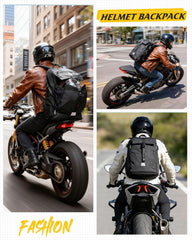 SEAFEW backpack with helmet mounted on straps demonstrating secure transport