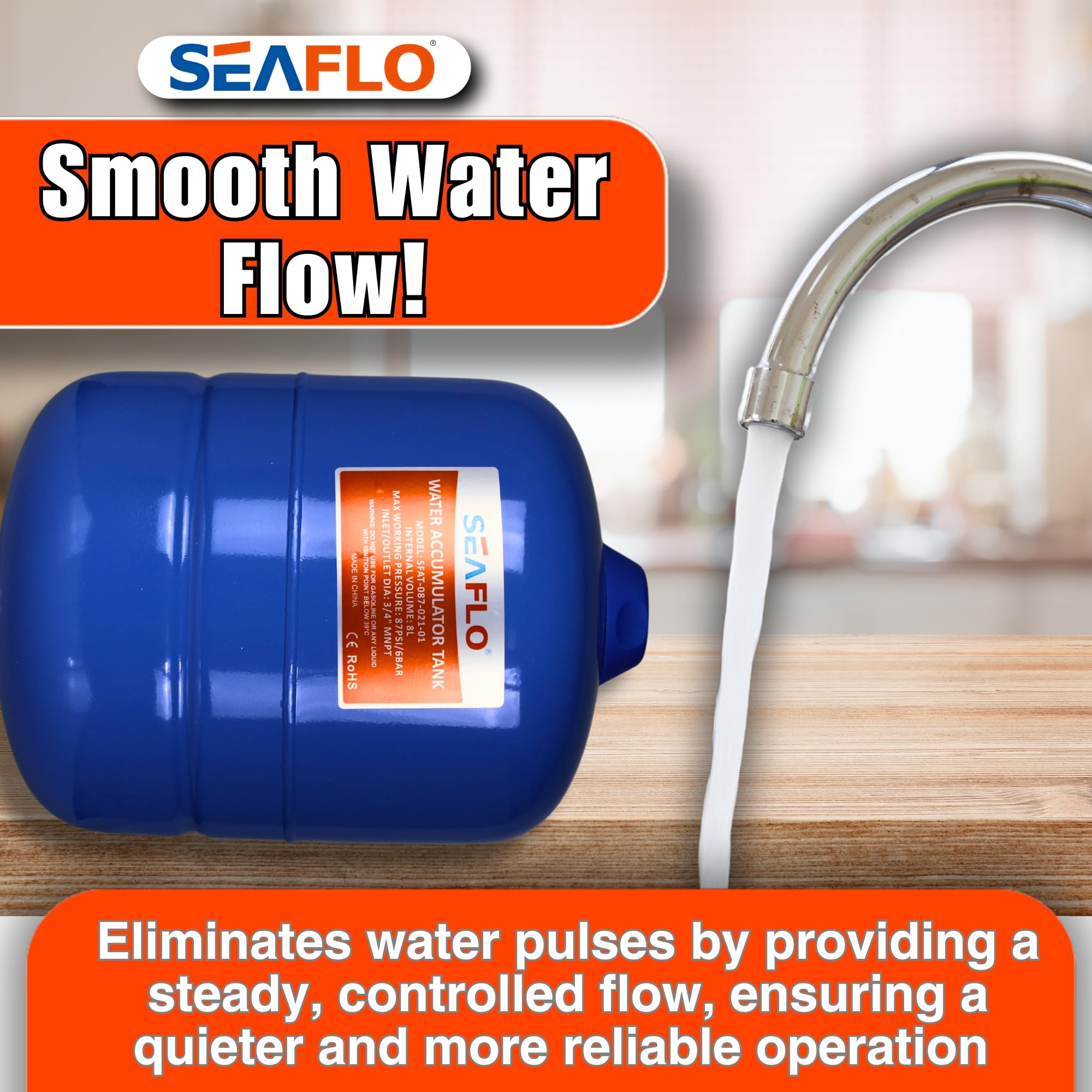SEAFLO 3/4" MNPT connection thread detail for straightforward plumbing integration, speeds installation