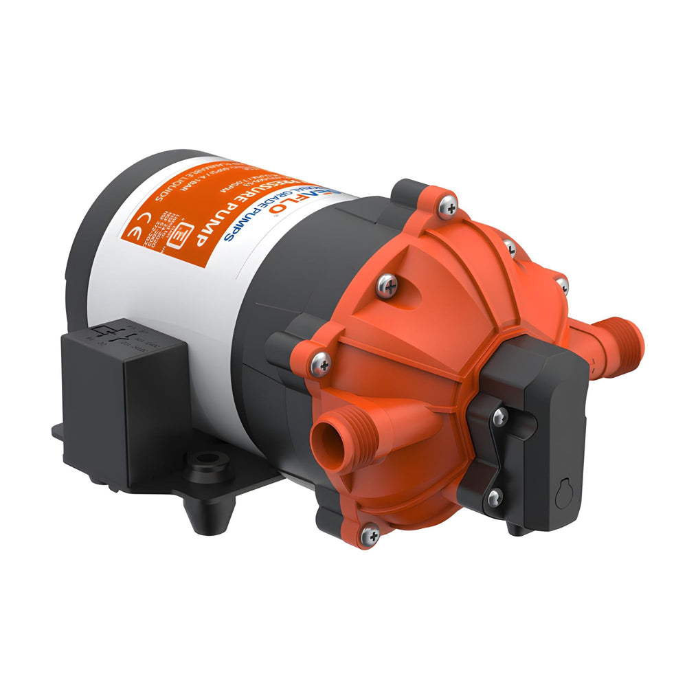 SEAFLO pump mounted on boat for washdown demonstrating marine suitability