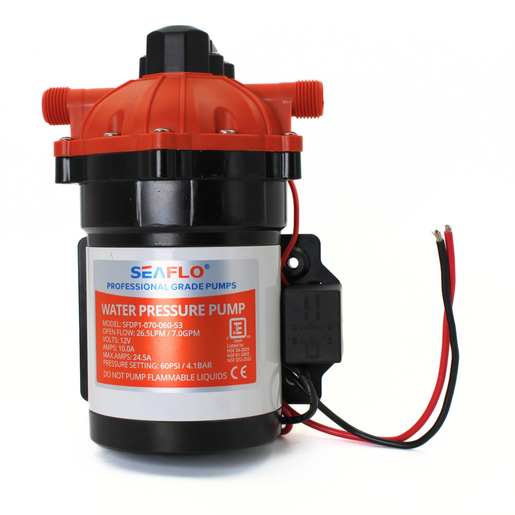 SEAFLO pressure switch close-up highlighting automatic on-demand control