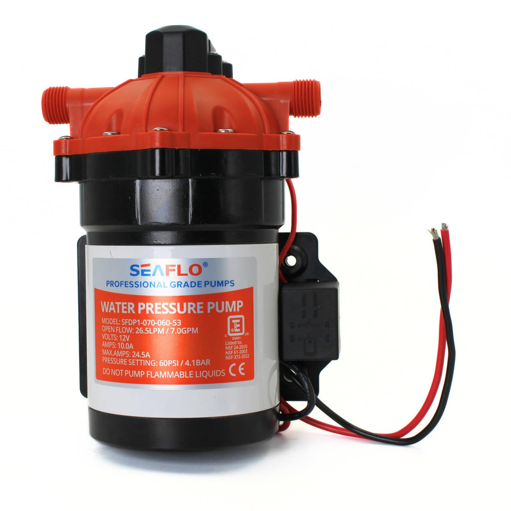 SEAFLO pressure switch close-up highlighting automatic on-demand control