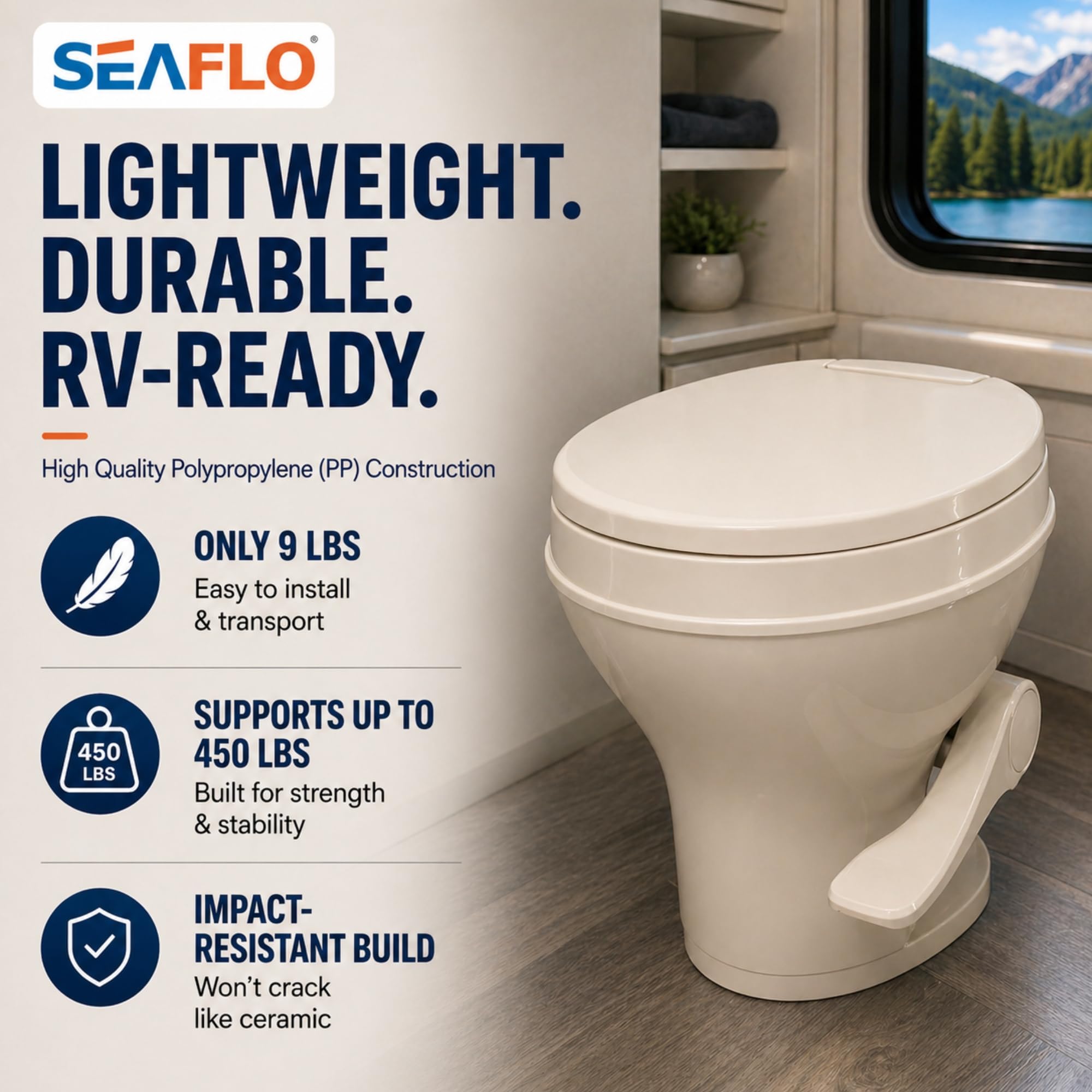 SEAFLO height comparison showing 18.4-inch seat and easier standing benefit