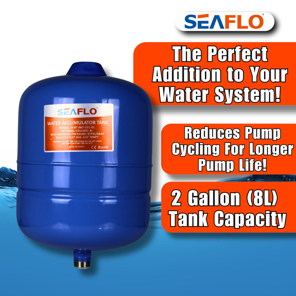 SEAFLO side profile highlighting compact design for tight RV or marine compartments, saves space