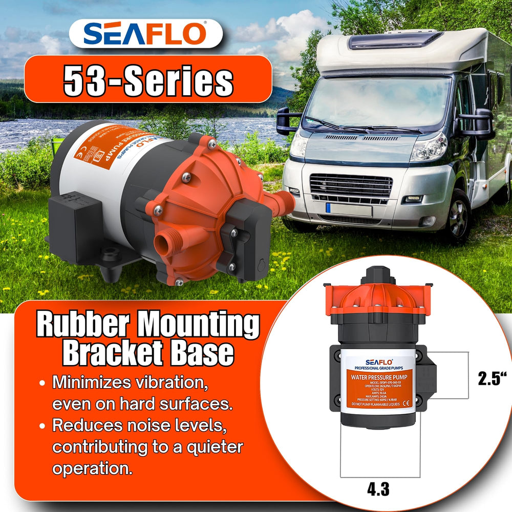 SEAFLO pump held in hand for size comparison and easy installation benefit