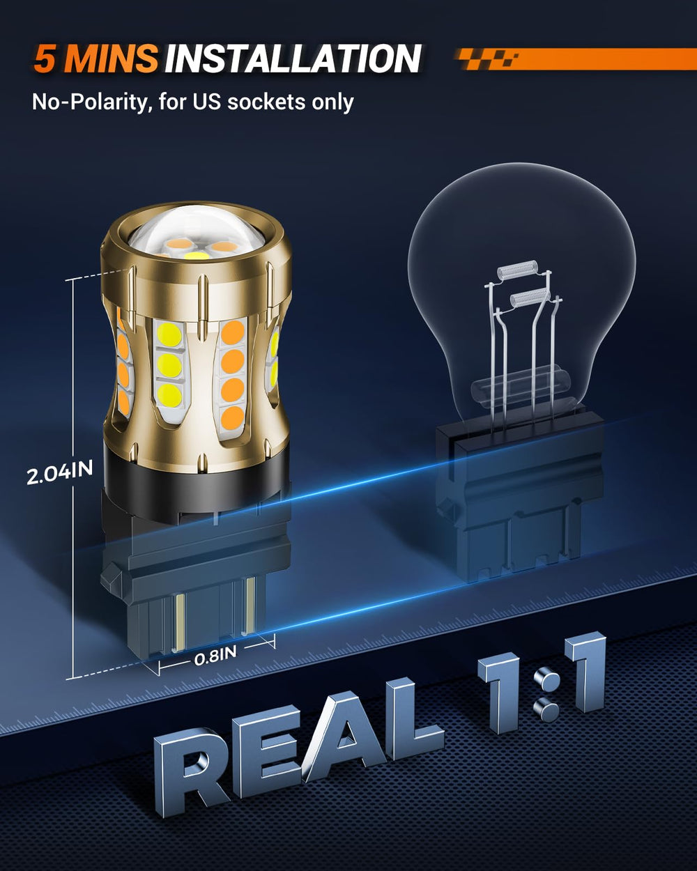 SEALIGHT 3157 next to standard bulb for scale demonstrating compact size