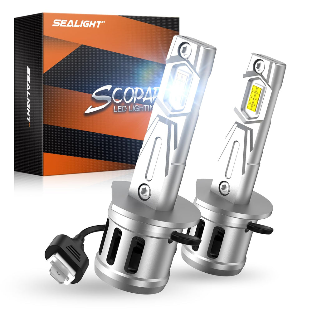 SEALIGHT H1 front view of two bulbs in pack showing ready-to-install convenience