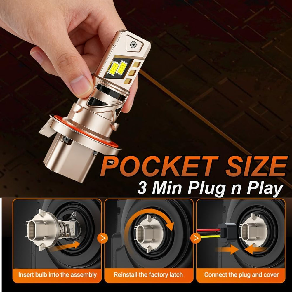 SEALIGHT H13 next to a halogen bulb showing compact size and compatibility