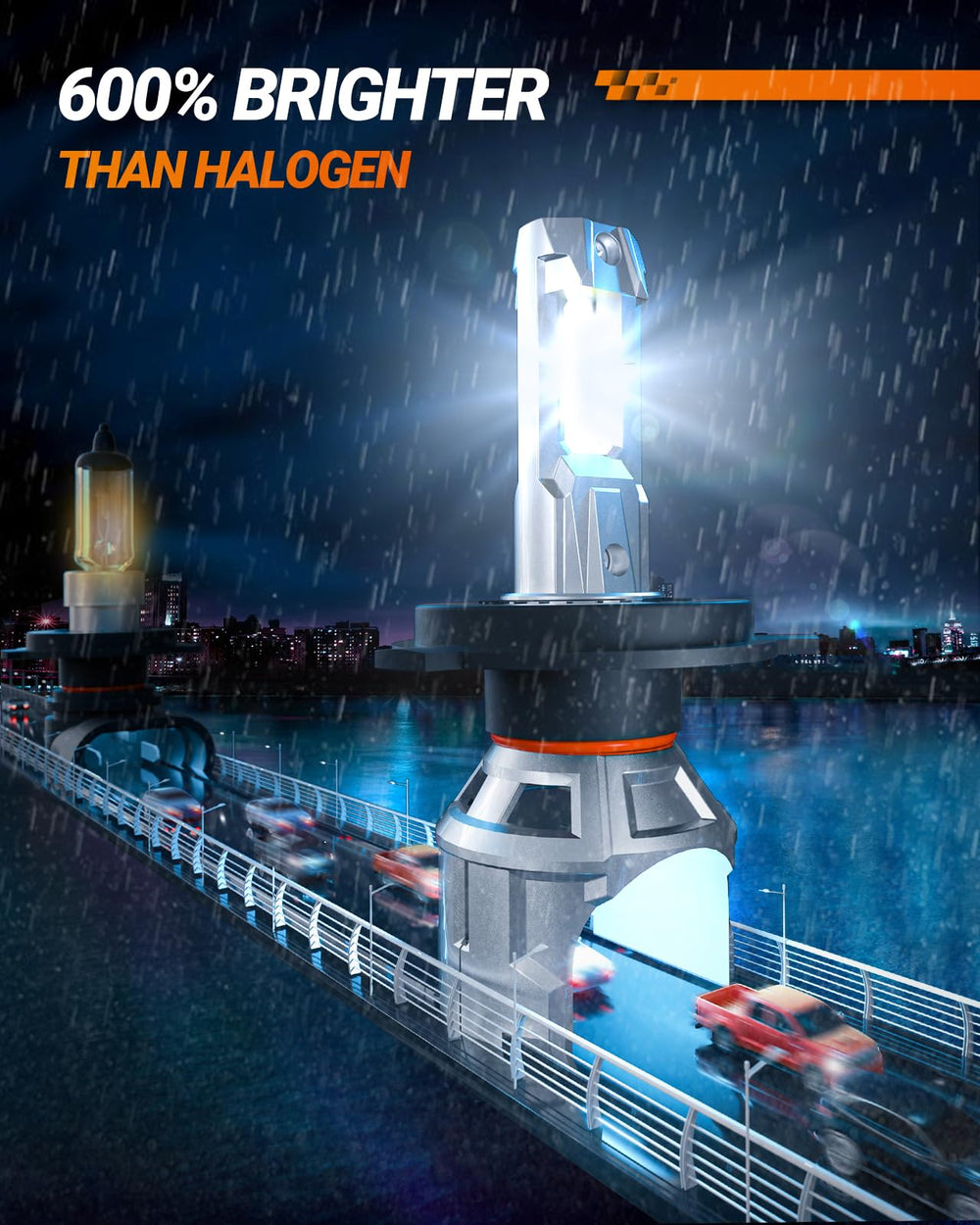 SEALIGHT H4 closeup of LED chip and heat sink for reliable cooling benefit