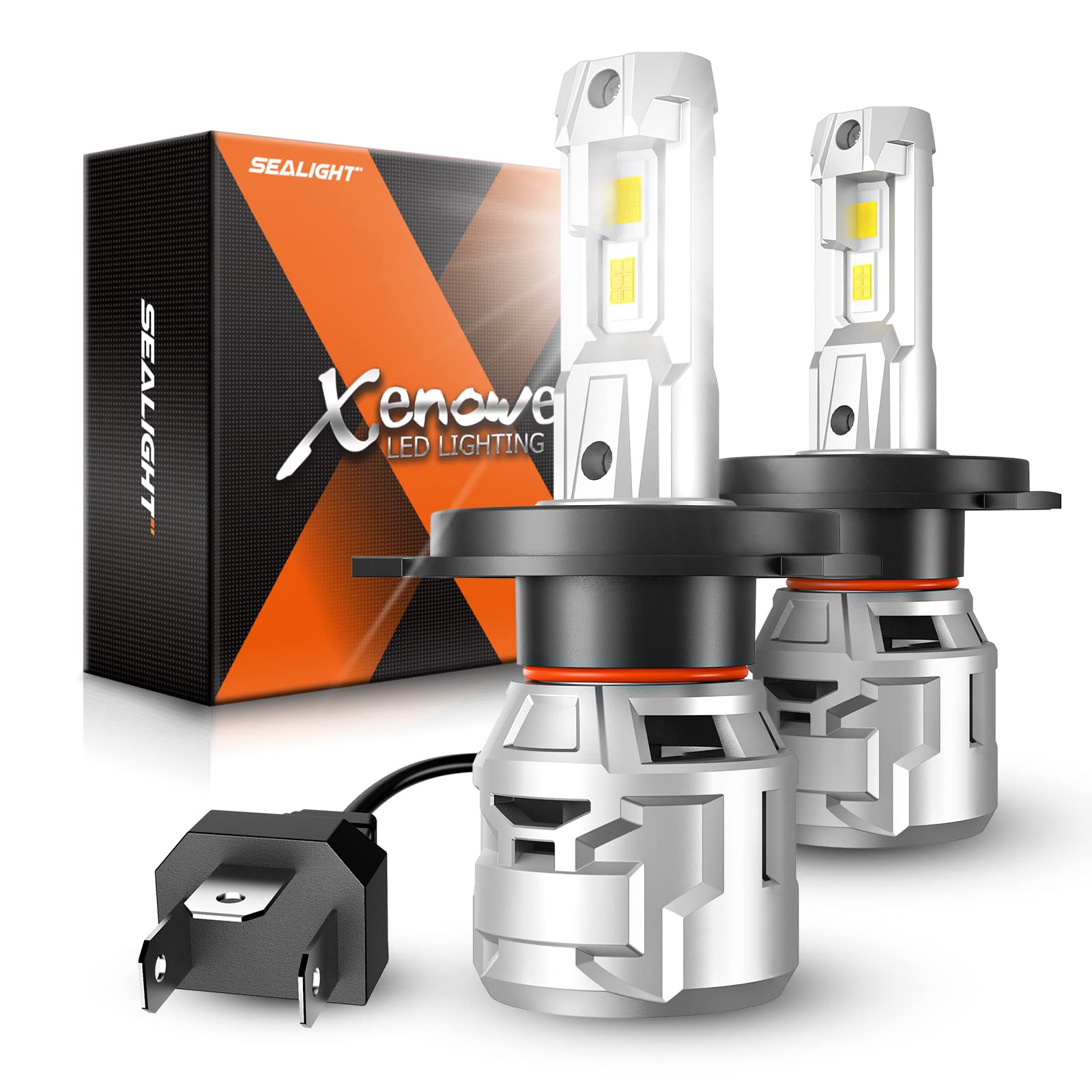 SEALIGHT H4 front view pack of two showing bright heads for easy upgrade