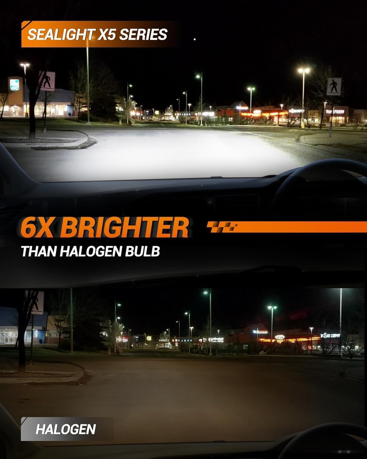 SEALIGHT H4 installed in headlight housing improving road visibility
