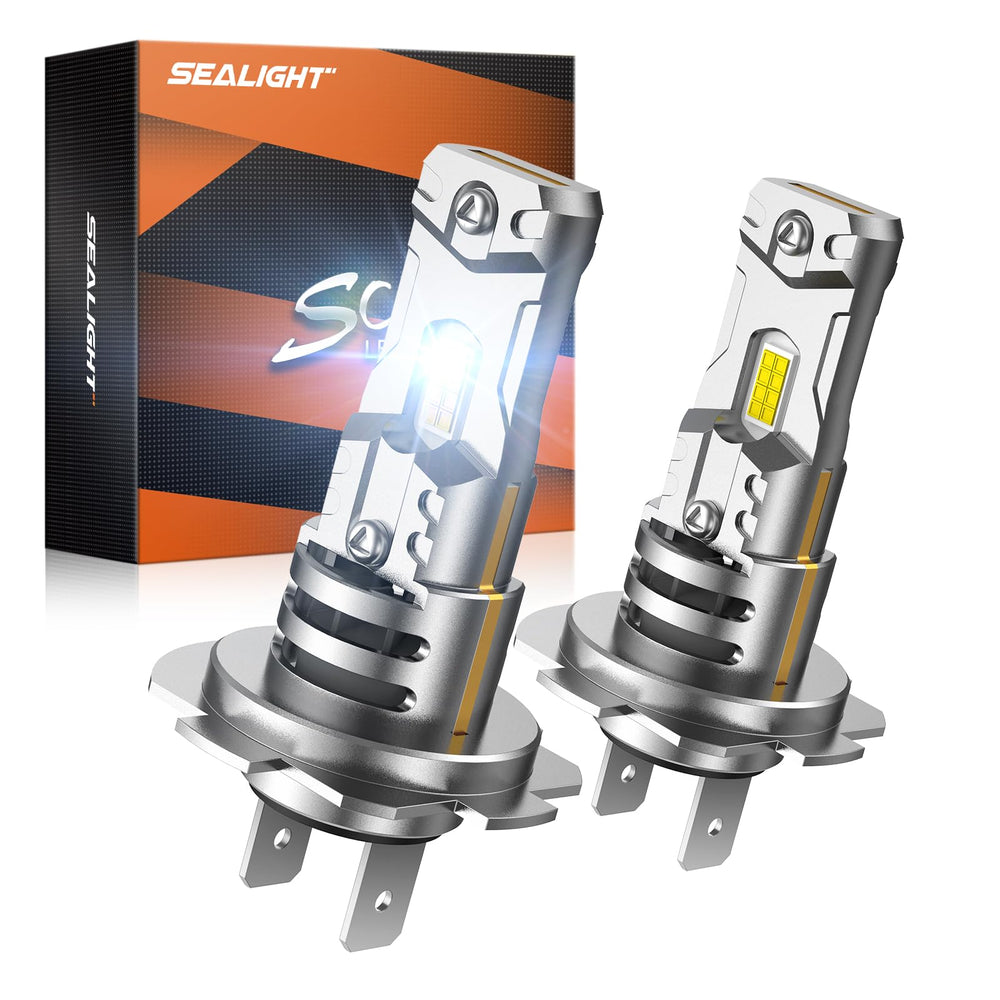 SEALIGHT front view of H7 bulbs showing plug-and-play design and quick install