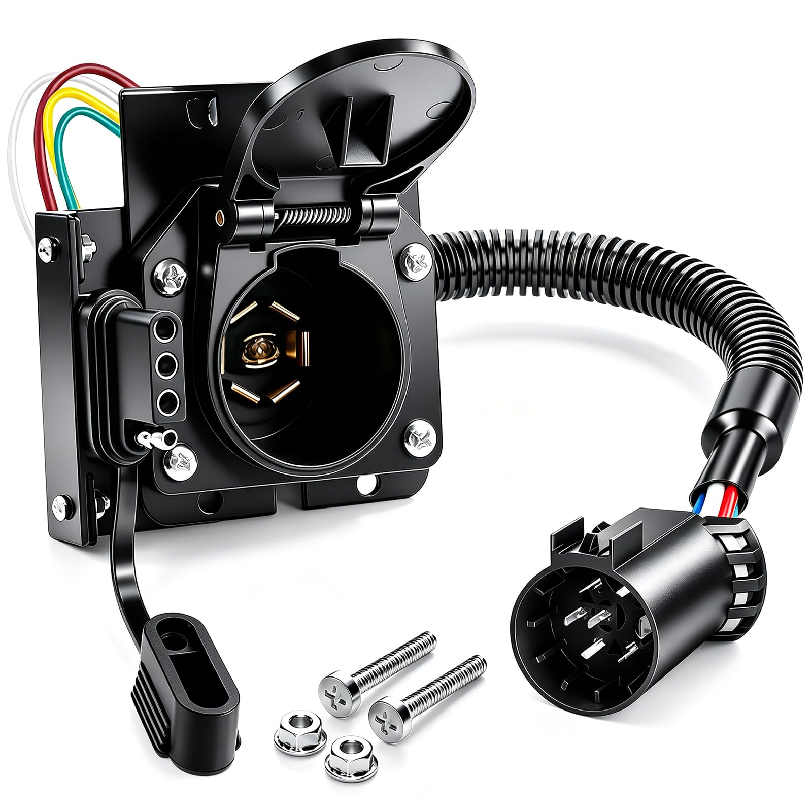 Seamaka adapter front view showing dual 7-blade and 4-flat outputs for flexible towing