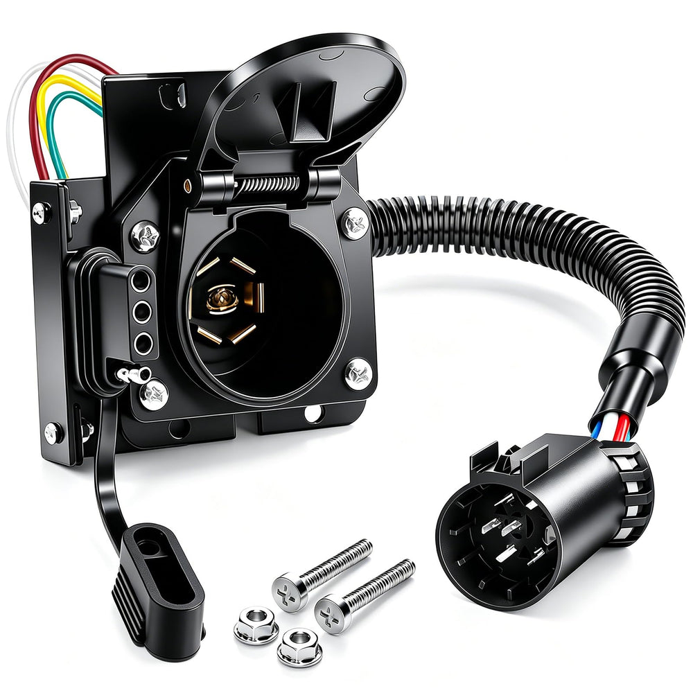 Seamaka adapter front view showing dual 7-blade and 4-flat outputs for flexible towing