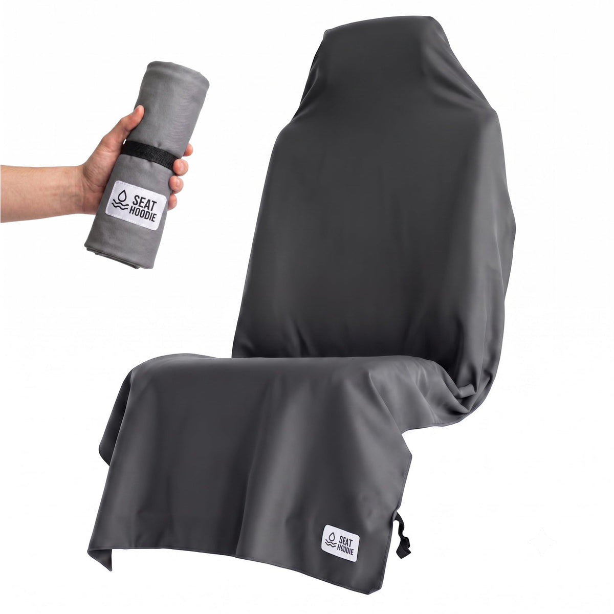 Seat Hoodie front view grey showing full seat protection and easy use