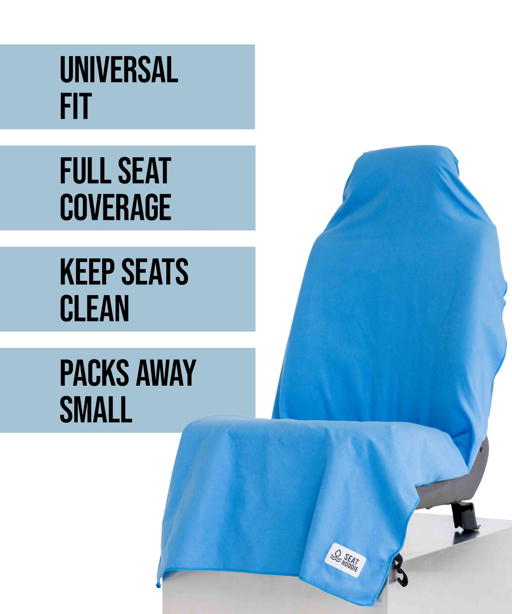 Seat Hoodie on jeep front seat demonstrating universal fit advantage