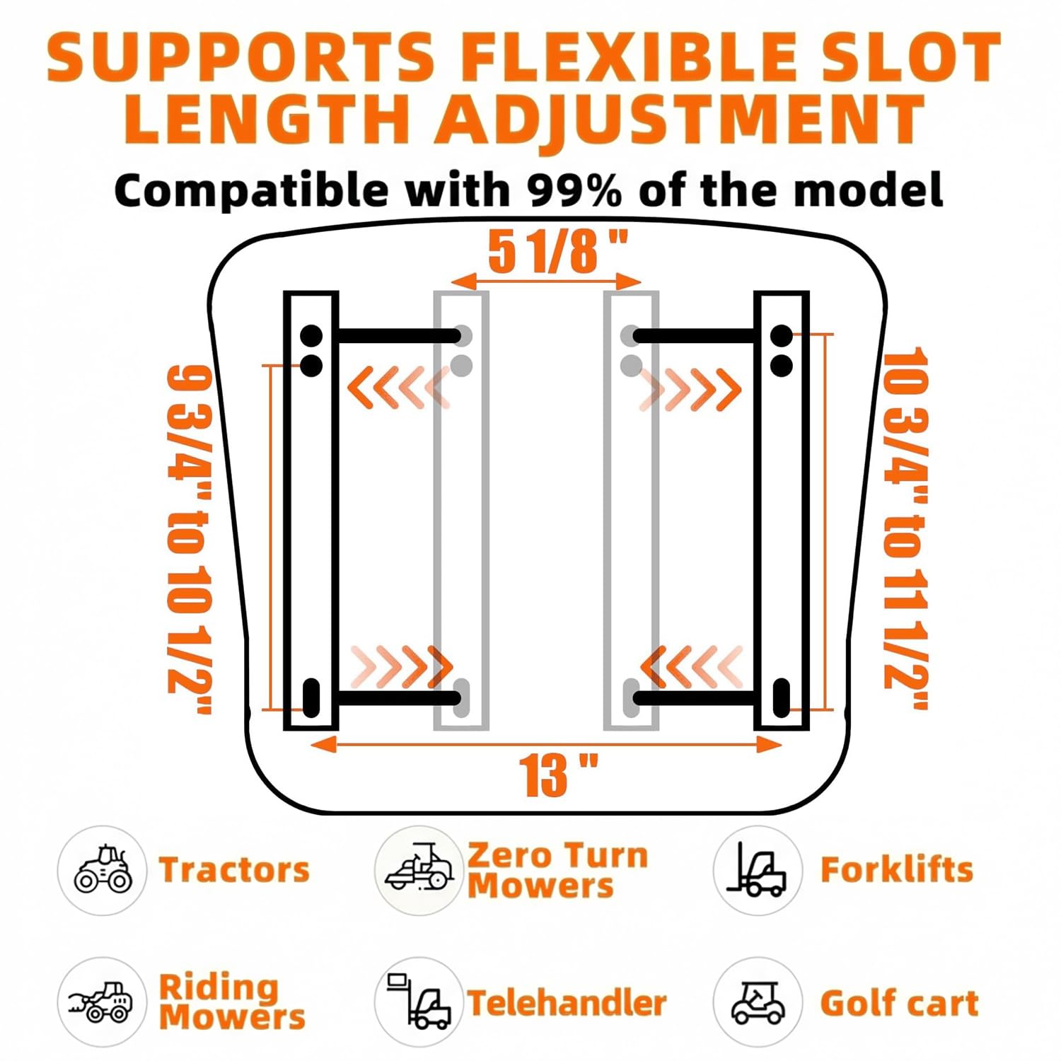 SEATIN sliding rail showing 170 mm fore-aft adjustment for operator reach