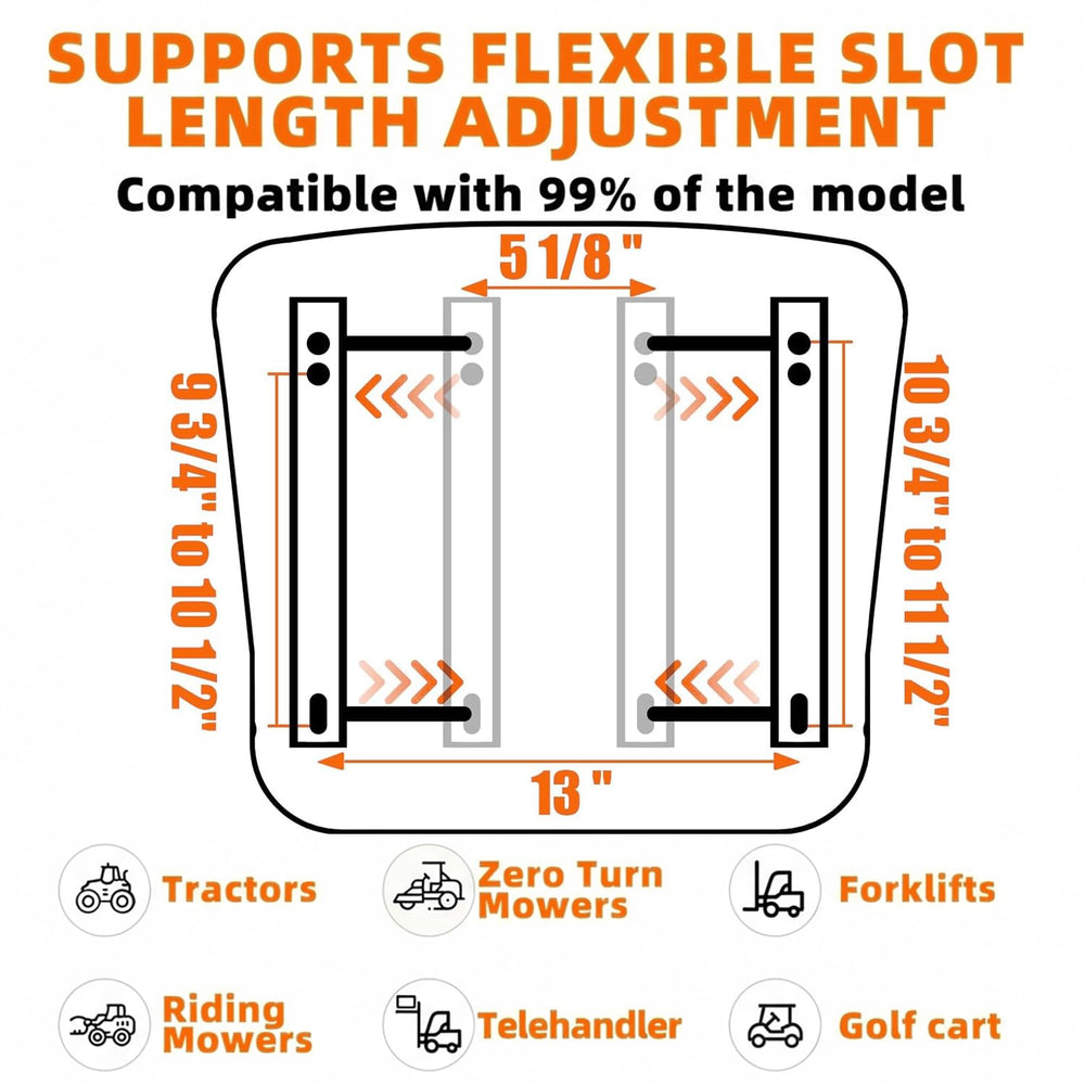 SEATIN sliding rail showing 170 mm fore-aft adjustment for operator reach