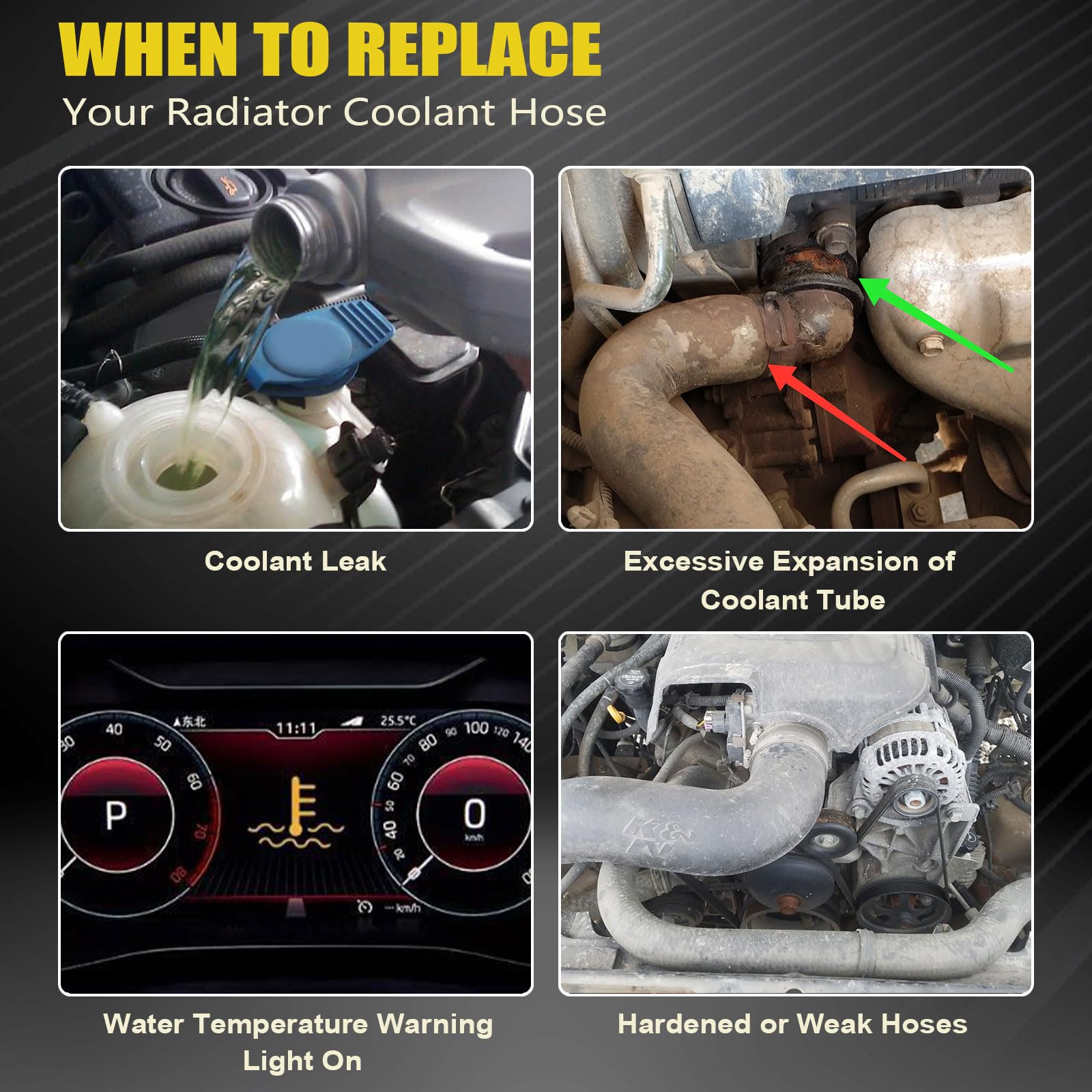 SecosAutoparts hoses installed in engine bay illustrating direct-fit replacement benefit