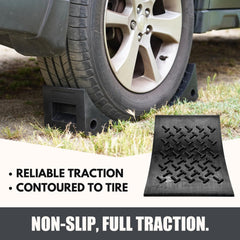 SECURITYMAN chocks positioned under trailer wheel to prevent rolling