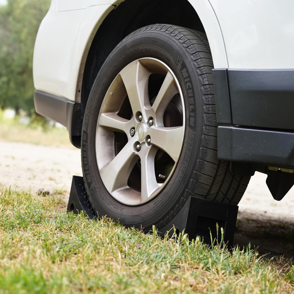 SECURITYMAN chocks stacked in trunk demonstrating tidy storage