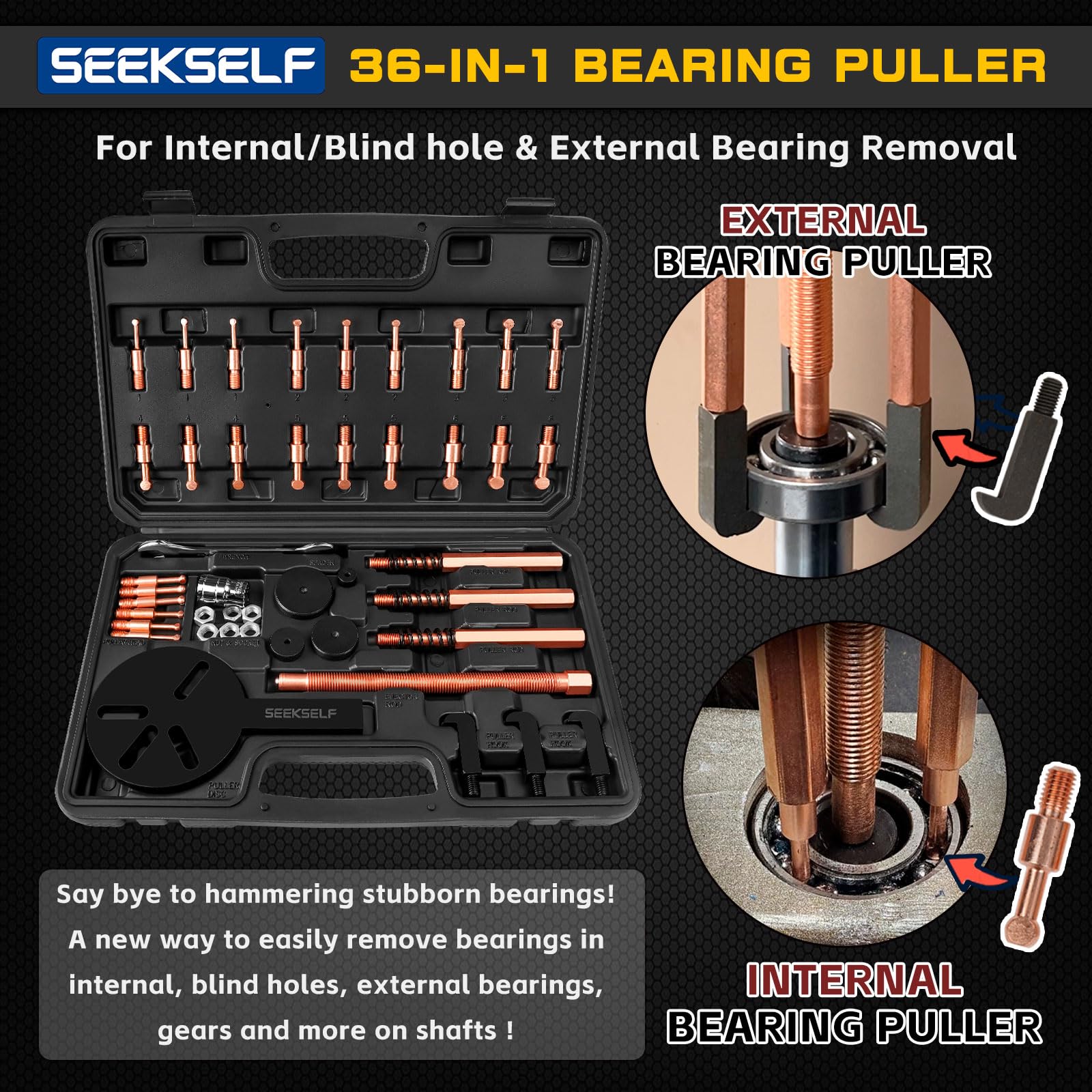 SEEKSELF collets and hooks close-up highlighting hardened red-steel parts for durability