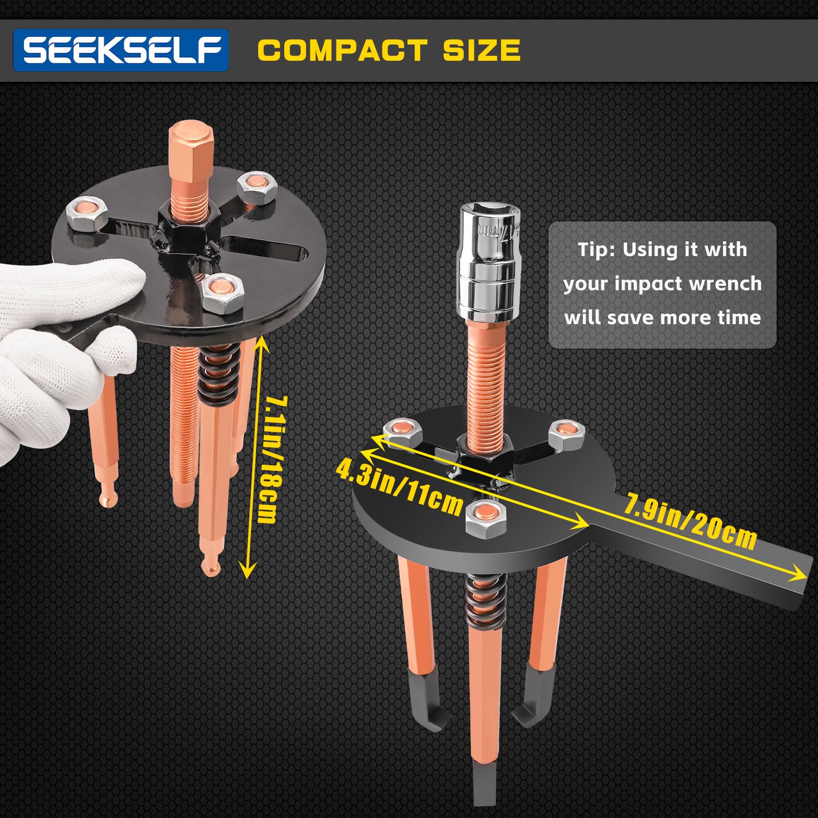 SEEKSELF tool scale with ruler showing compact kit size and easy workshop portability
