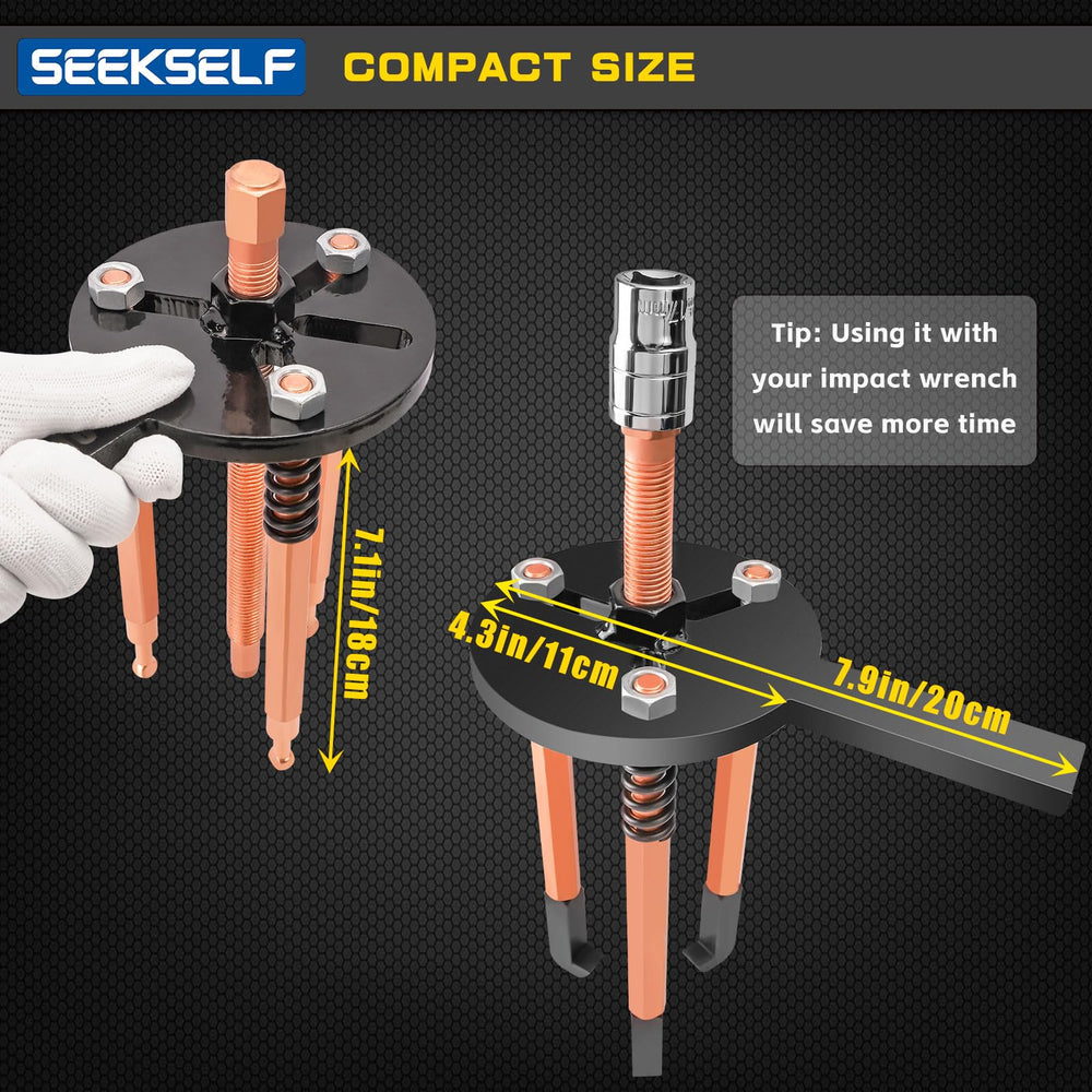 SEEKSELF tool scale with ruler showing compact kit size and easy workshop portability