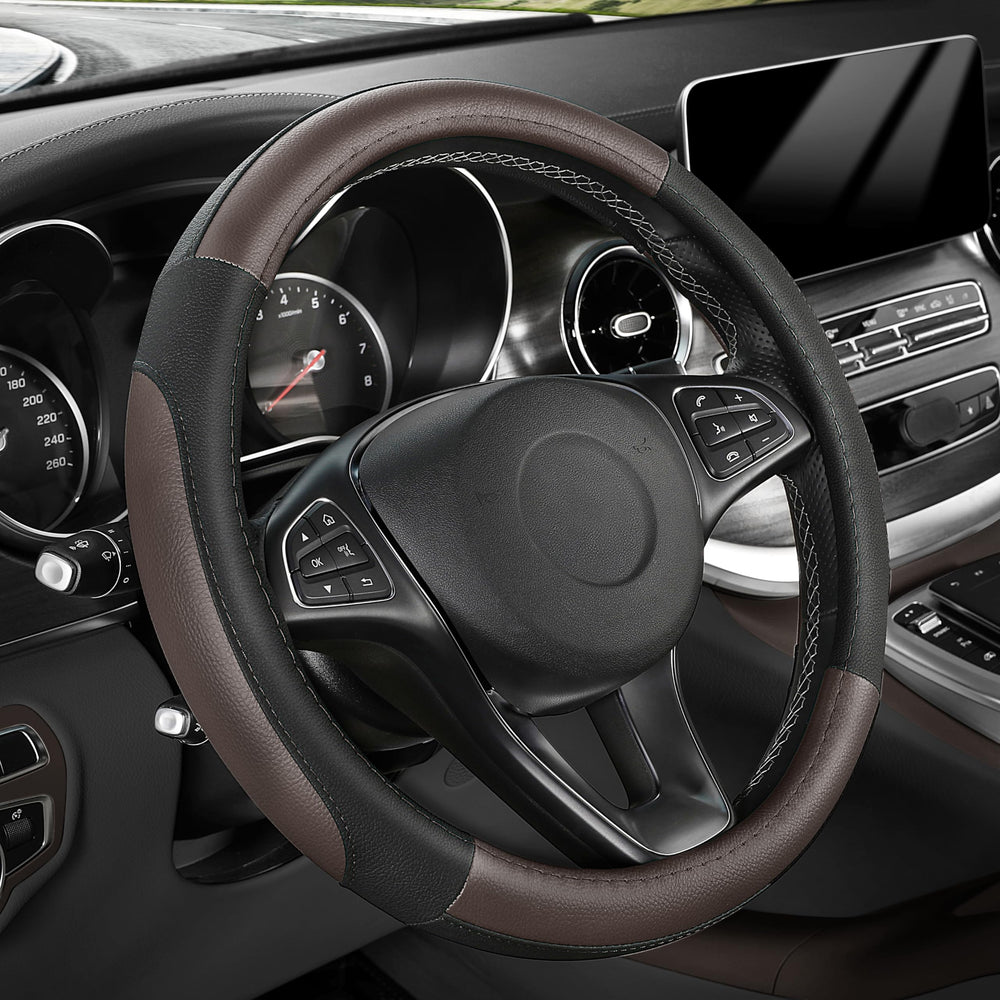 SEG Direct front view of steering wheel cover showing packaging and fit benefit