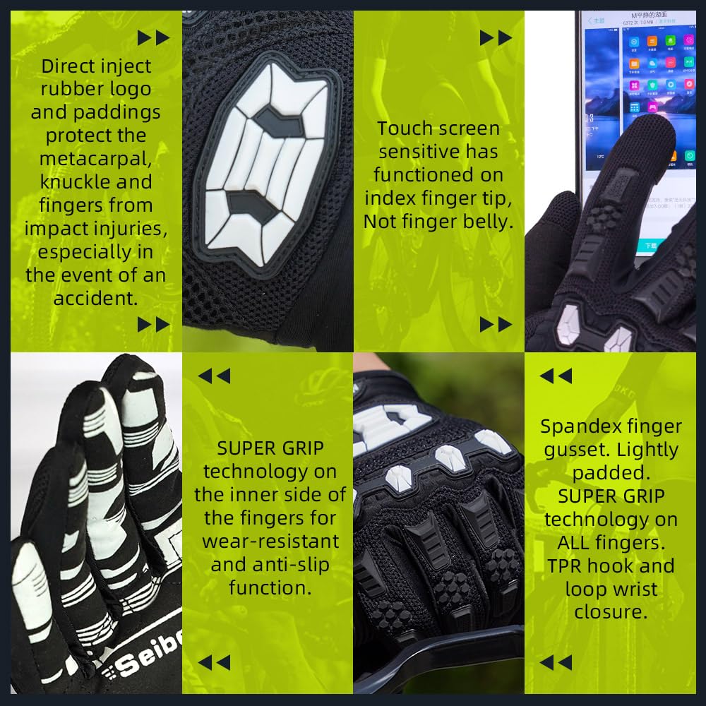 Seibertron glove next to measuring tape illustrating sizing guidance for accurate fit selection