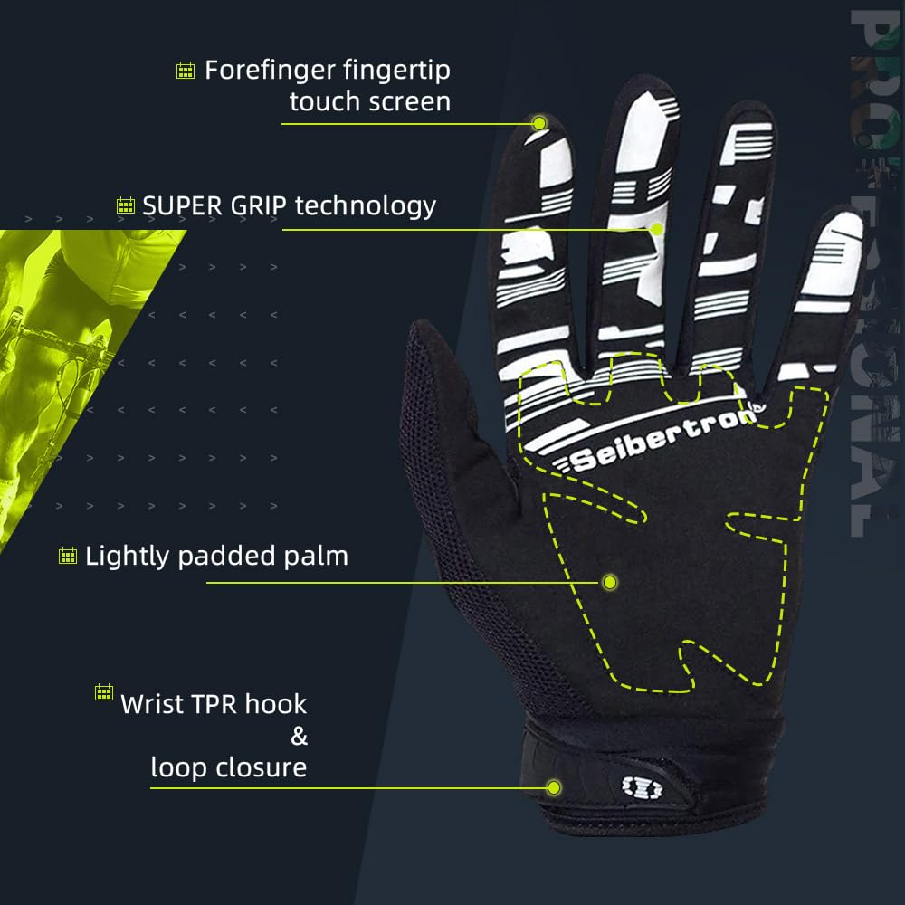 Seibertron gloves on handlebars showing control and protection