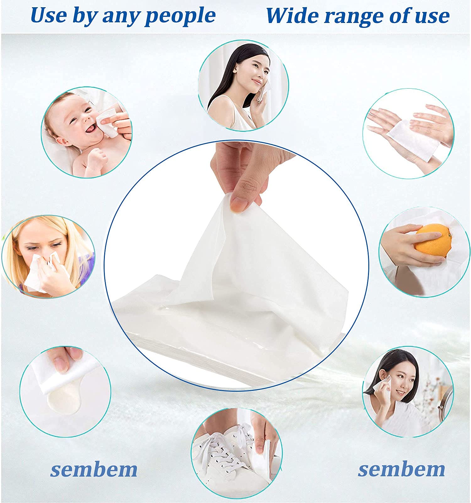 SEMBEM opened packet with single sheet pulled for smooth dispensing