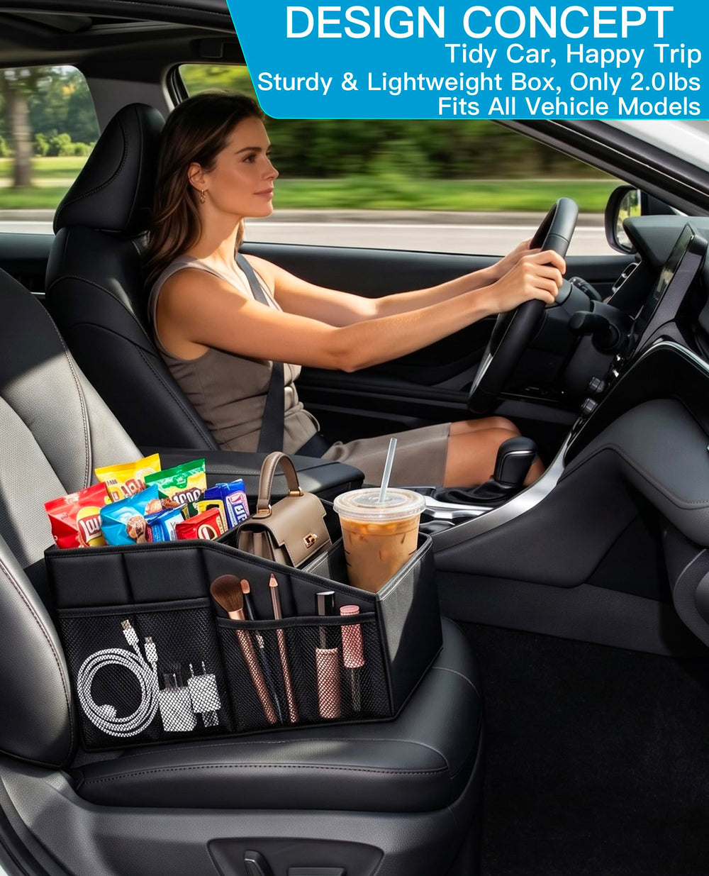 SenronKalm in a family roadtrip scene keeping toys and snacks organized on the go
