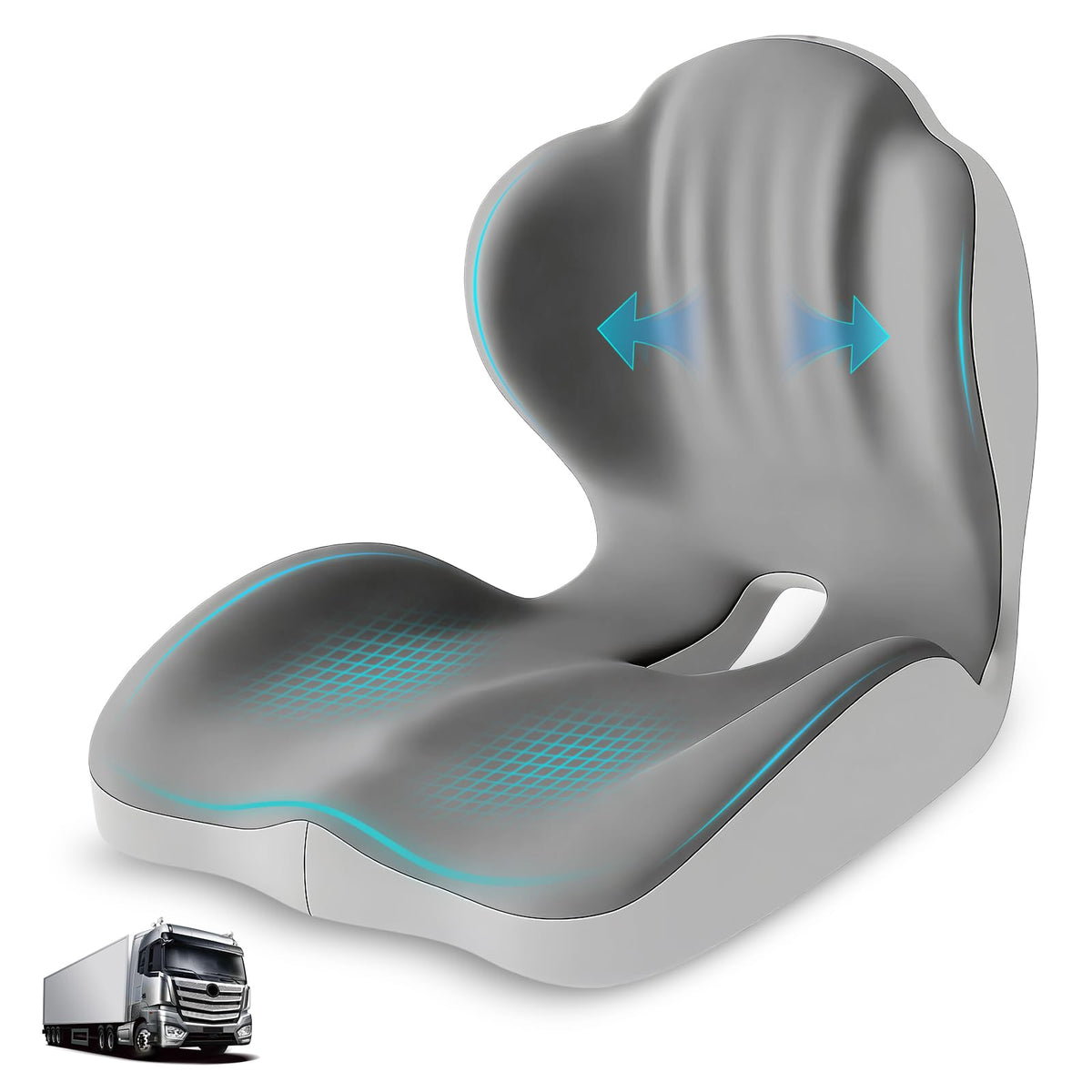 Serdyes front view of L-shaped seat cushion showing supportive shape and comfort