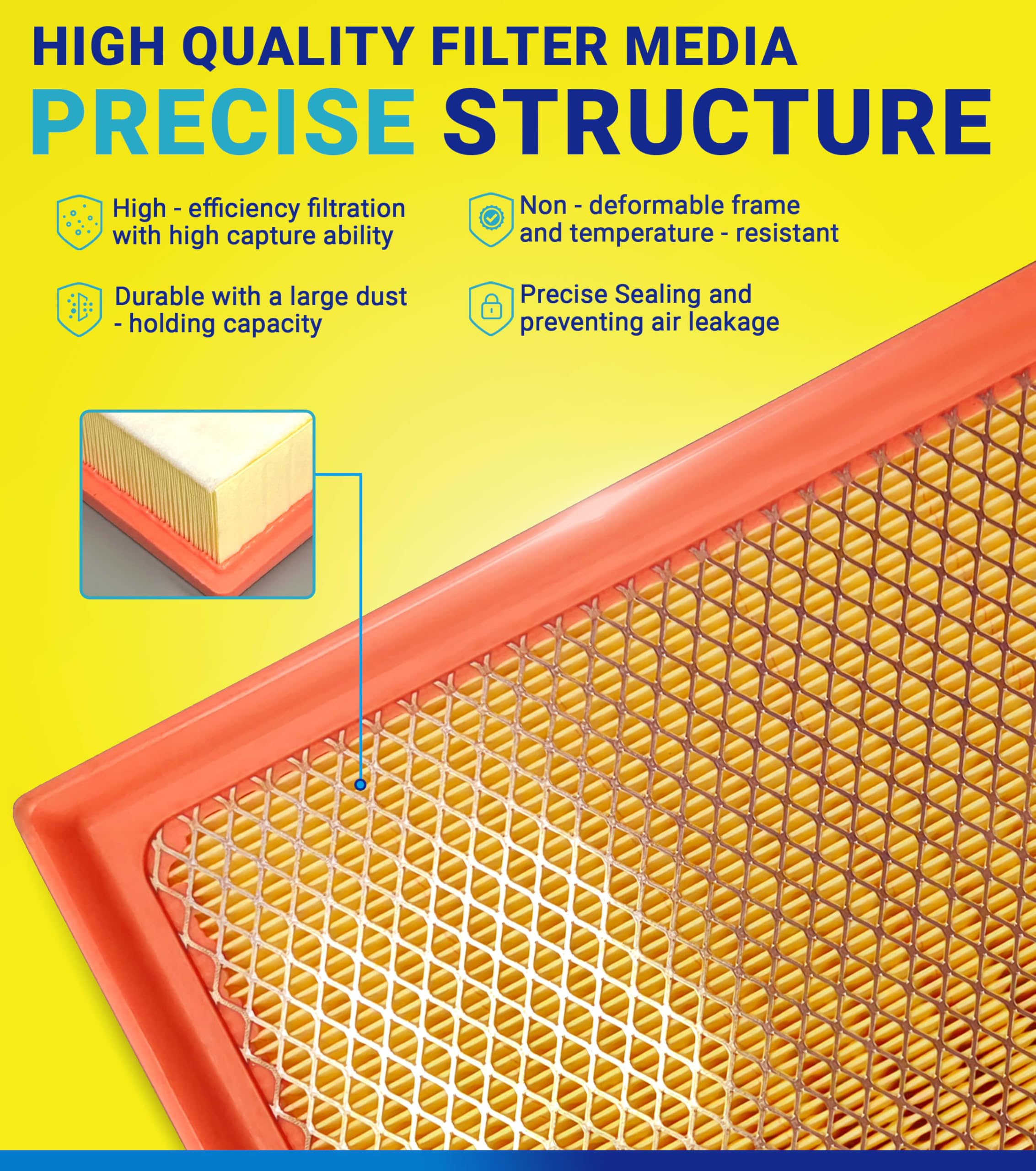 SERVKITOUR engine filter pleats close-up highlighting improved airflow benefit