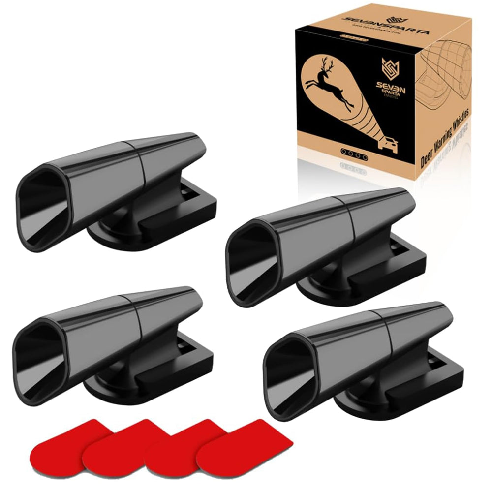 SEVEN SPARTA front view of full 8-piece deer whistle kit, shows included parts and benefit