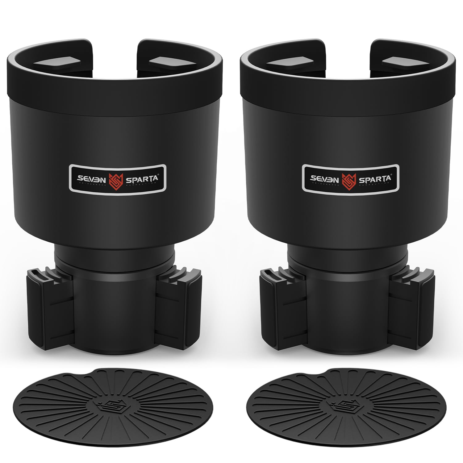 SEVEN SPARTA front view installed in car cup holder showing secure fit