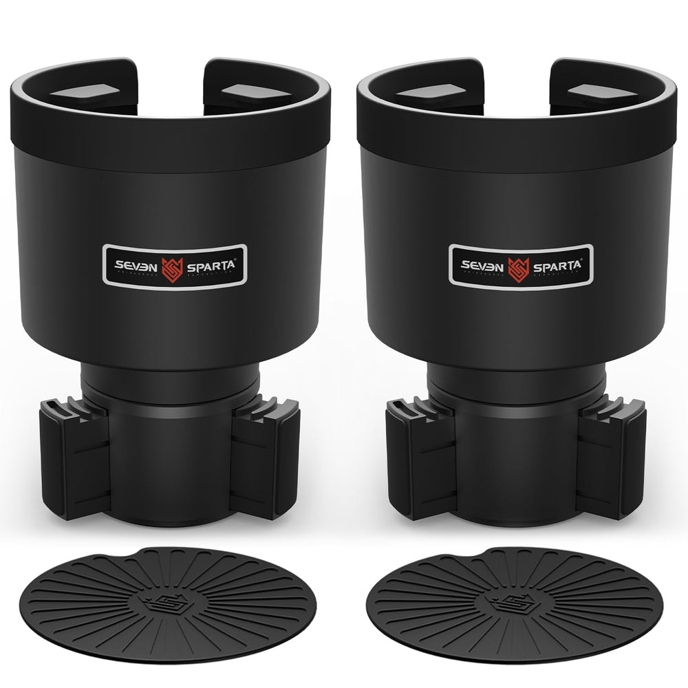 SEVEN SPARTA front view installed in car cup holder showing secure fit