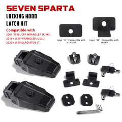 SEVEN SPARTA installed on Jeep Wrangler front showing secure hood hold
