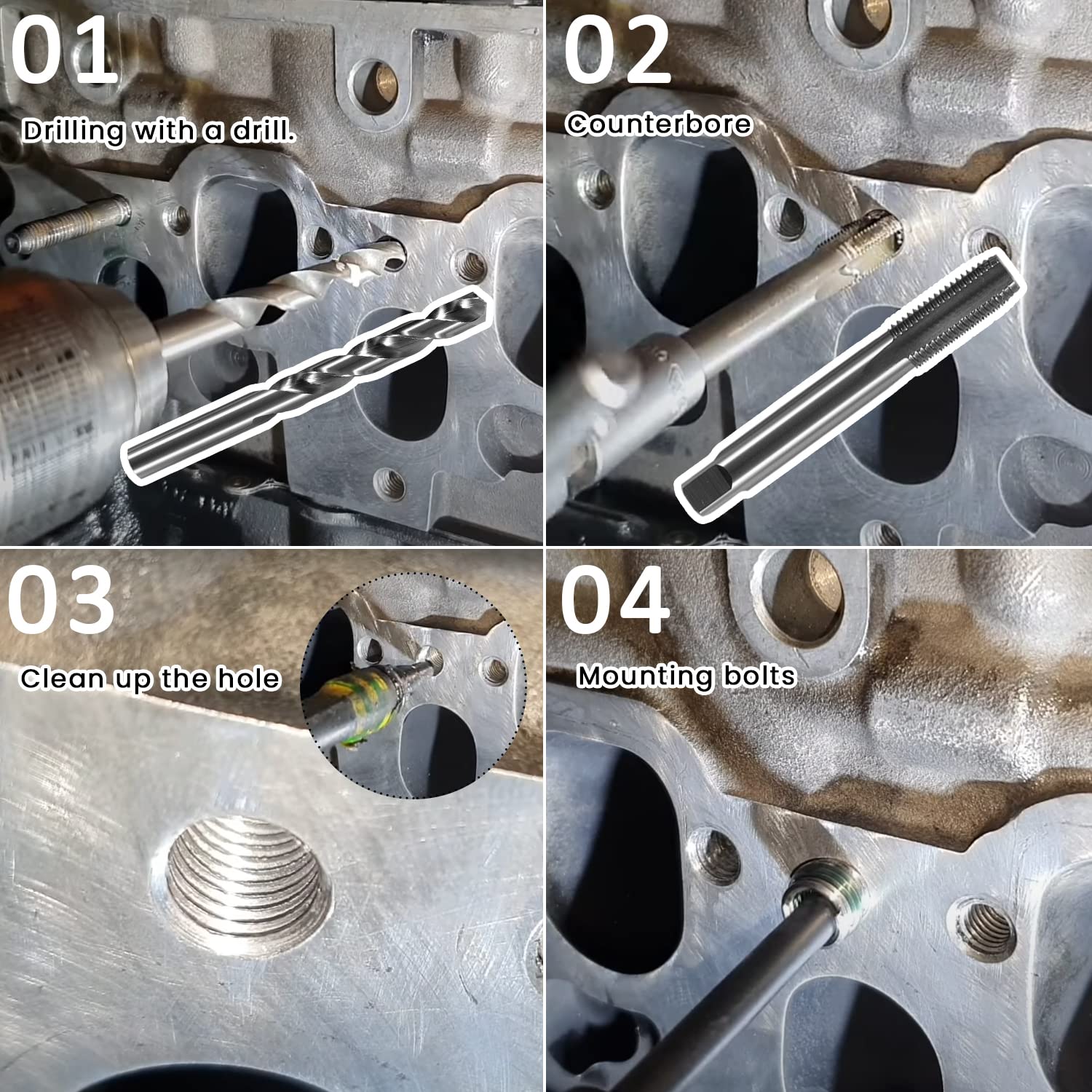 sevencow inserts with bolts arranged to allow immediate head reassembly