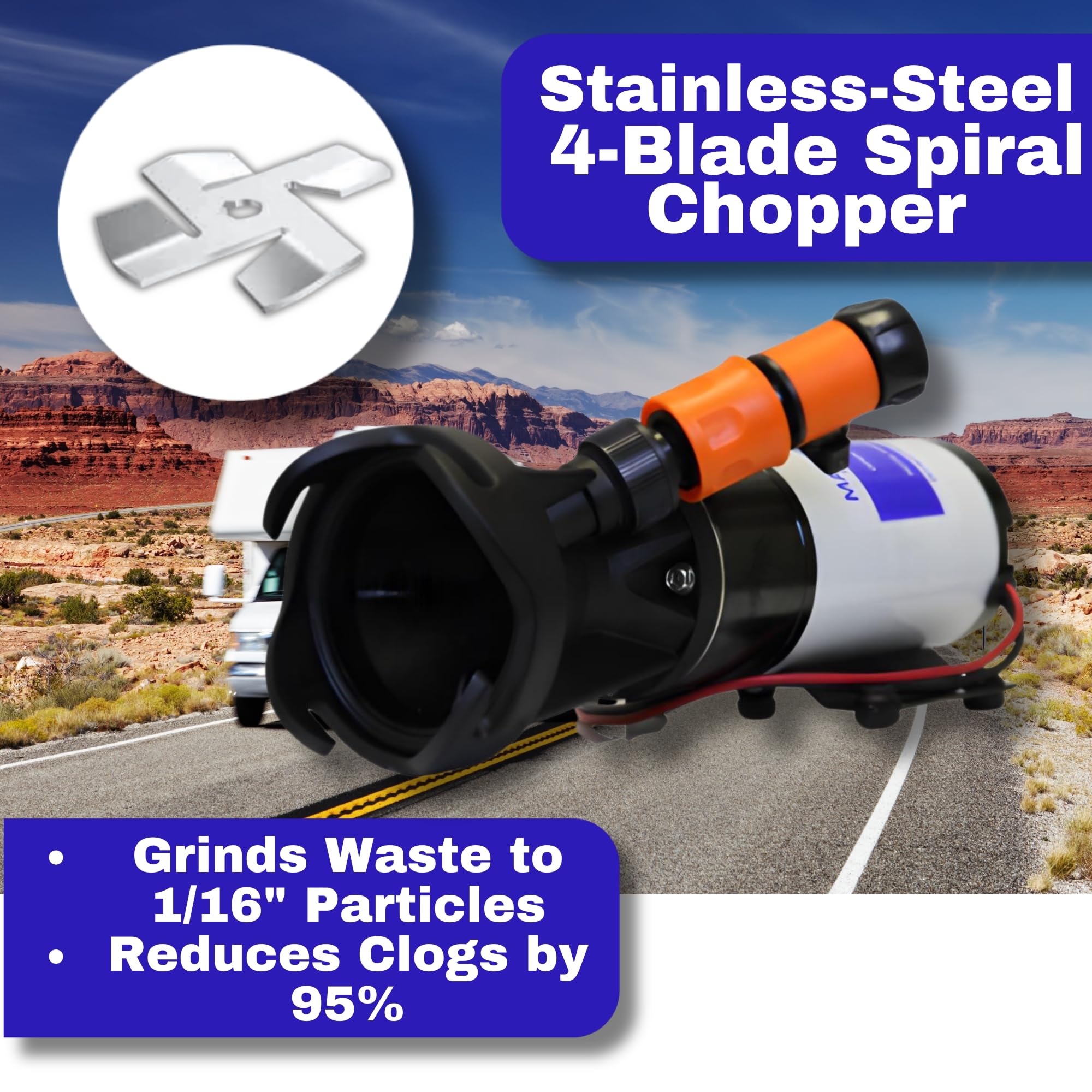 SewerFlo macerator cutting blades close-up for reliable clog reduction