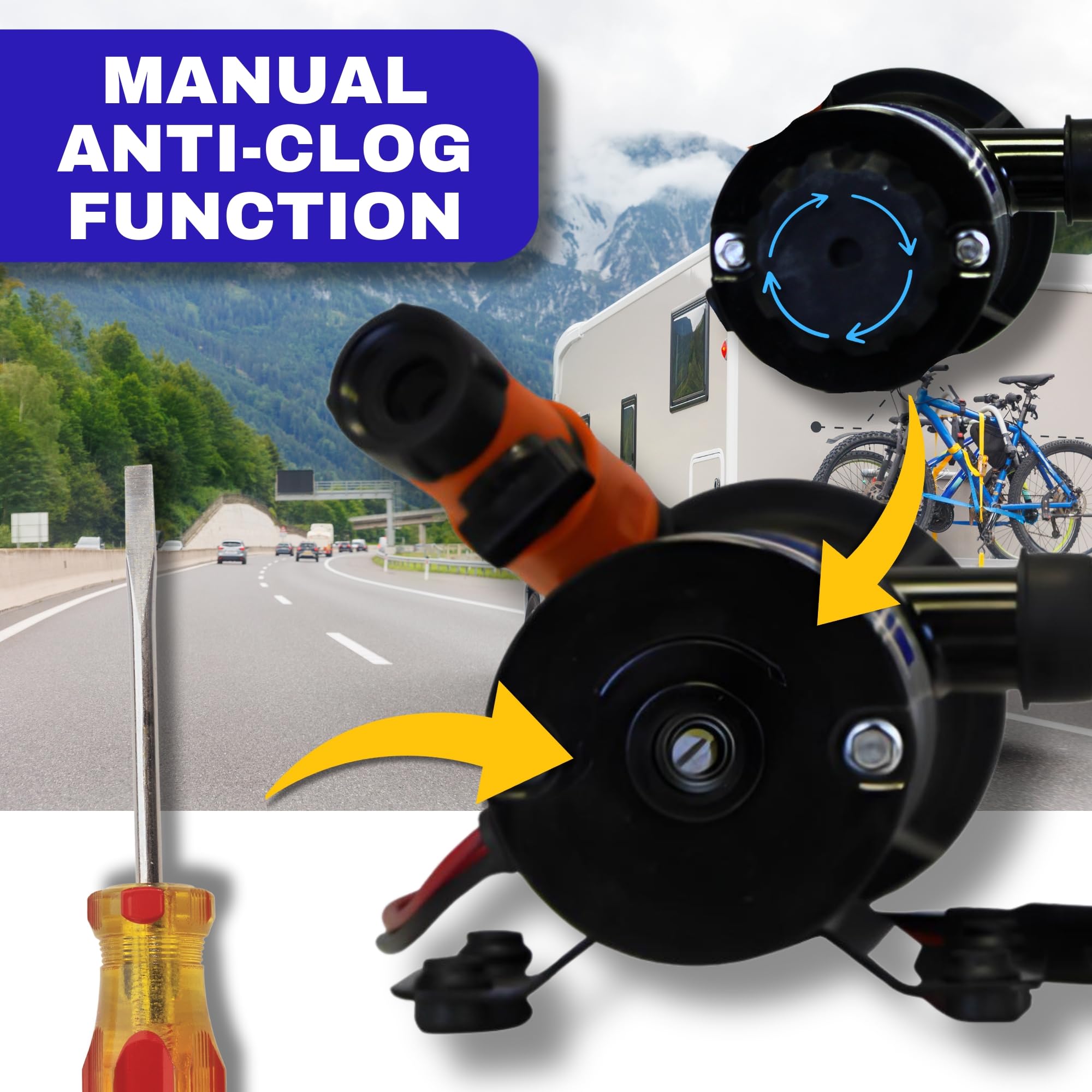 SewerFlo rinse port detail enabling quick internal flushing and cleaning