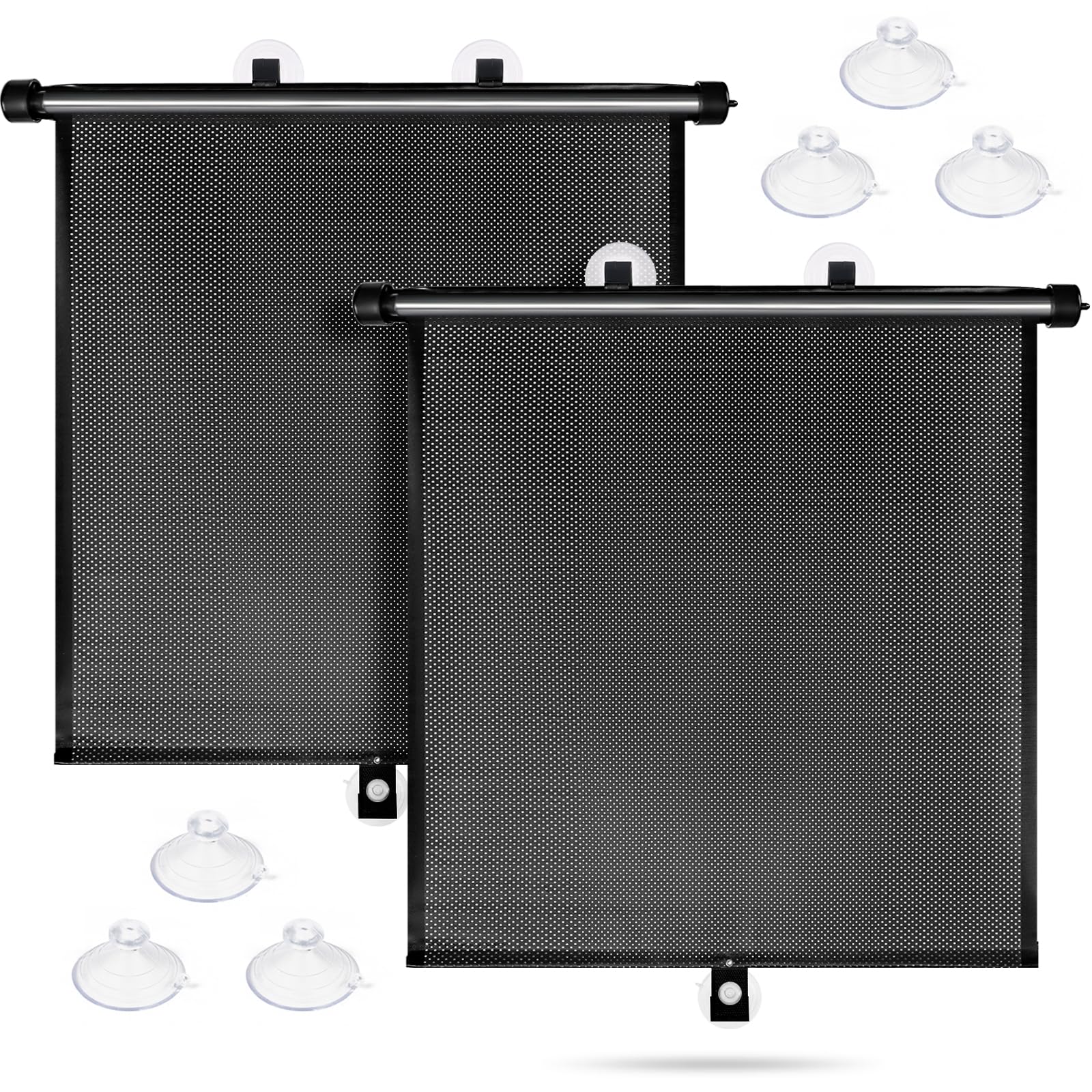 Sfee front packaging showing two retractable shades and components for UV protection