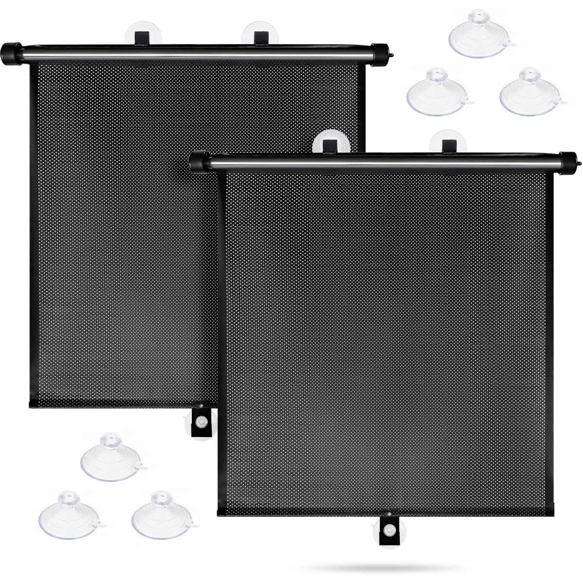 Sfee front packaging showing two retractable shades and components for UV protection