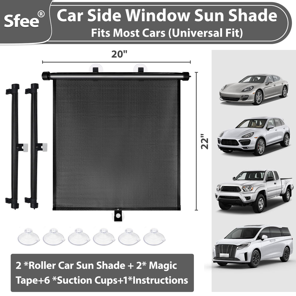 Sfee shade installed beside a child seat demonstrating sun protection for kids