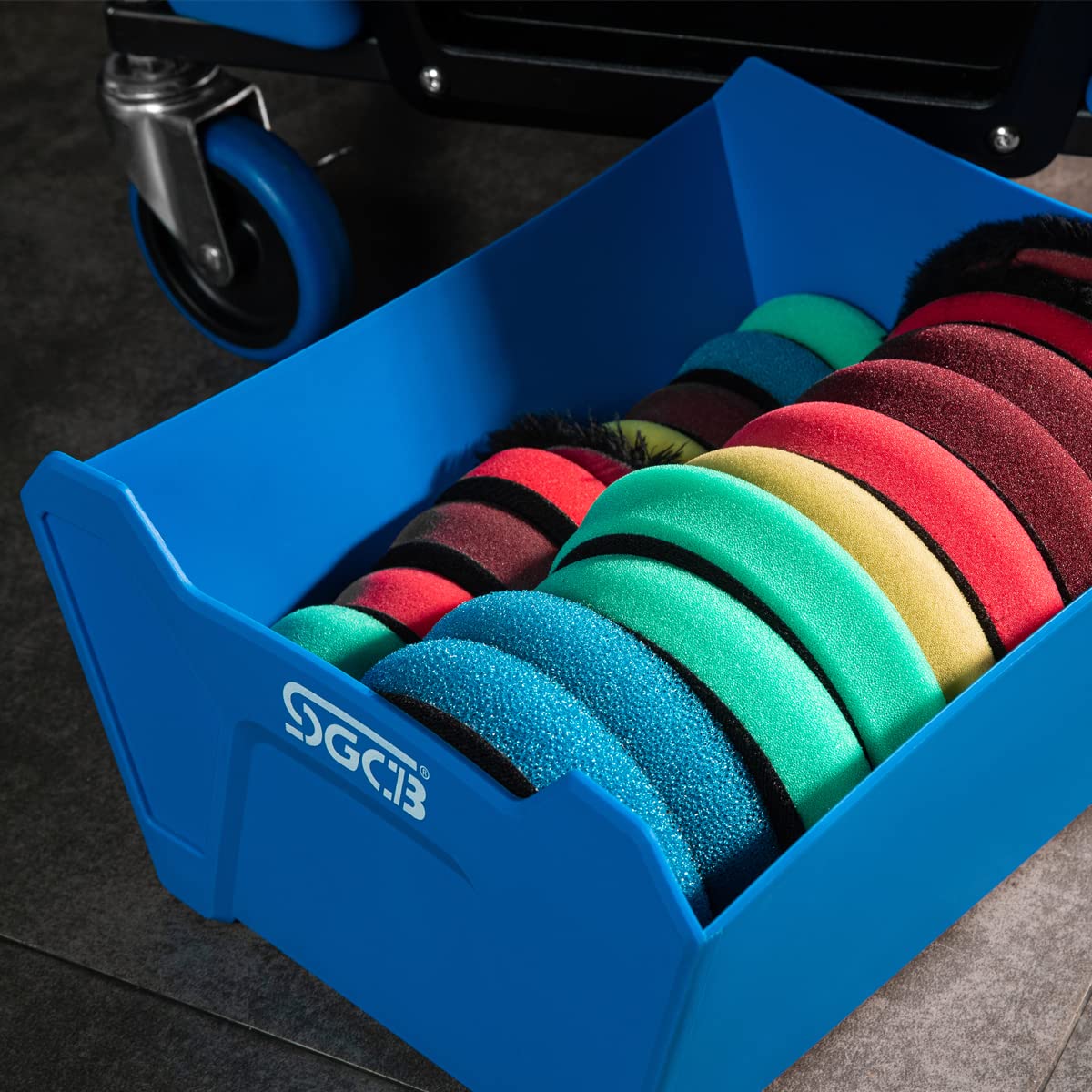 SGCB stool next to toolbox showing size and portability comparison benefit